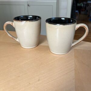 Pfaltzgraff Taos Cream/Tan and Black Ceramic Mugs 12 oz. Set of Two